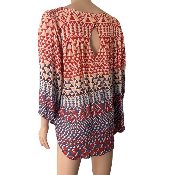 Lucky Brand top blouse Boho print triangle pattern top 3/4 sleeve tribal SZ 1X - Picture 8 of 8